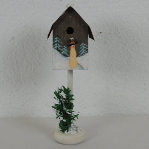Bird House Free Standing Wood Metal Christmas Rustic Farmhouse Snowman 6" Tall